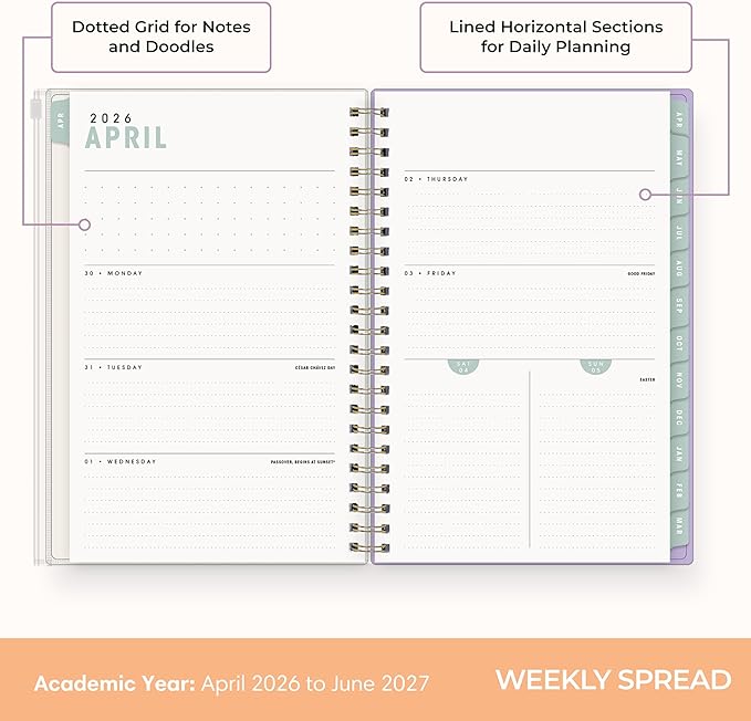 Blue Sky Brook Gossen 15 Month 2026-2027 Weekly and Monthly Academic Year Planner Calendar, April 2026 - June 2027, 5" x 8", Flexible Cover With Zip Pouch, Wirebound, Laminated Tabs, Storage Pocket, Daisy Checkers