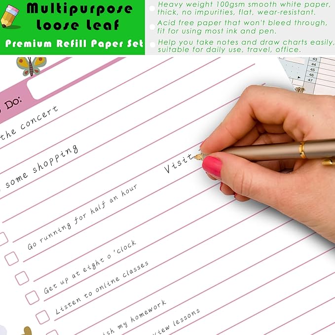 Rancco Junior To-Do List Planner Refills Set, 180 Pages 8 Rings Punched Half Letter Disc Paper Inserts w/Index Tabs, Index Dividers, Loose-Leaf Bag, Ruler For Circa, Arc, TUL, Happy Planner, 5.5x8.5"