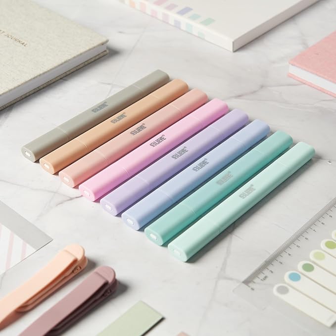 BLIEVE Aesthetic Cute Highlighters No Bleed Through, Dual Tip Chisel & Fine Point, Pastel Colors For Bible & Journaling