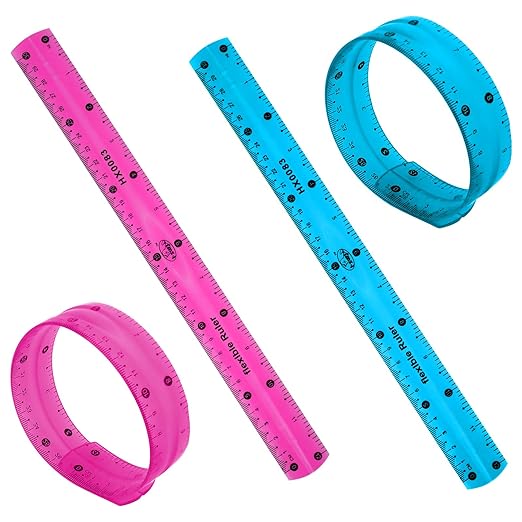 Vin Beauty 2 Pcs Flexible Ruler 30cm/12in Bendable Scale Ruler Plastic Clear Straight Edge Ruler Soft Shatterproof Ruler for Kids Students School Classroom Adults Office Stationary (Pink, Blue)