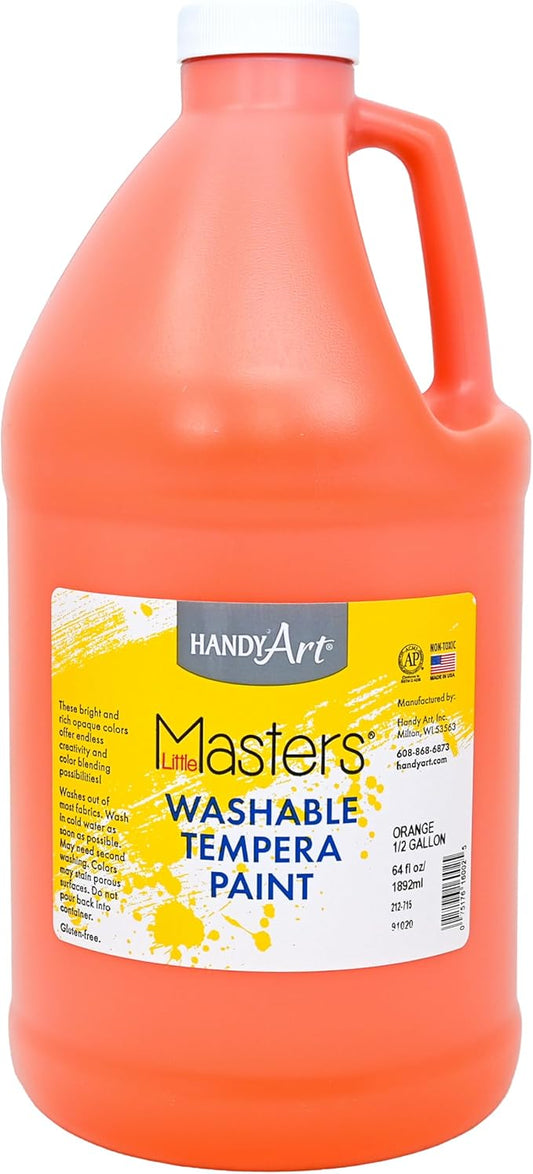 Handy Art Little Masters Washable Tempera Paint, Orange, Half Gallon 64 oz Bottle, Bright & Mixable, High Opacity, Washable Colors for Classroom, Students, Kids, Safe & Non-Toxic, Made in USA