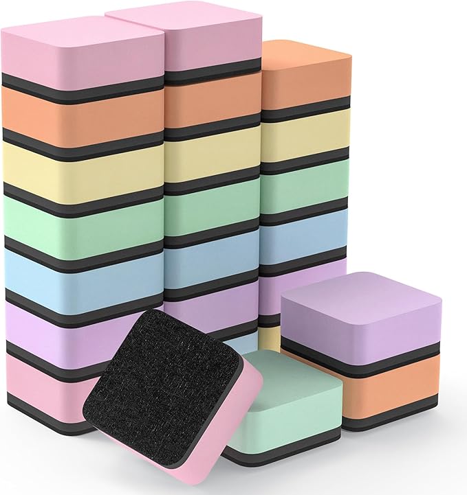 MaxGear Whiteboard Erasers Magnetic, 24 Pack Mini Dry Erase Erasers for Chalkboard, Strong Cleaning White Board Erasers Bulk for Office Classroom, Magnetic Backing, 6 Macaron Color, 2 x 2 x 0.6 Inch