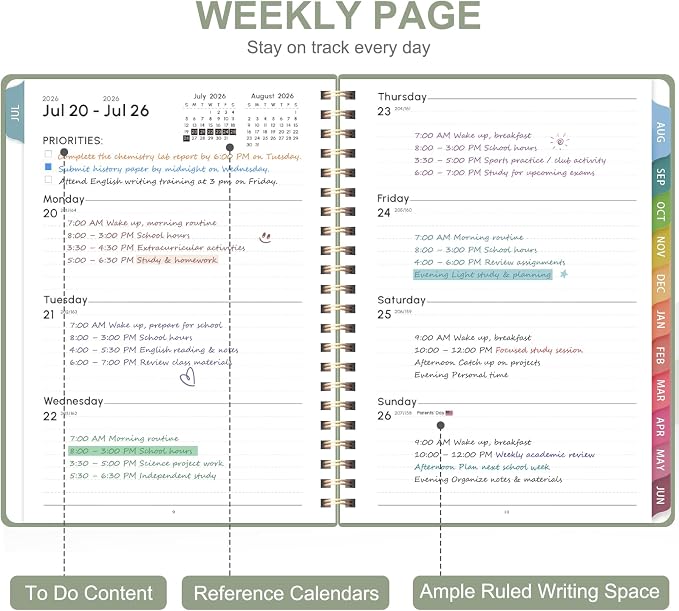 Planner 2026-2027, Academic Weekly and Monthly Calendar Planner, July 2026 - June 2027, Hardcover Spiral Agenda Book, School Supplies for Teacher Student - Letter Size(8.5" x 11")