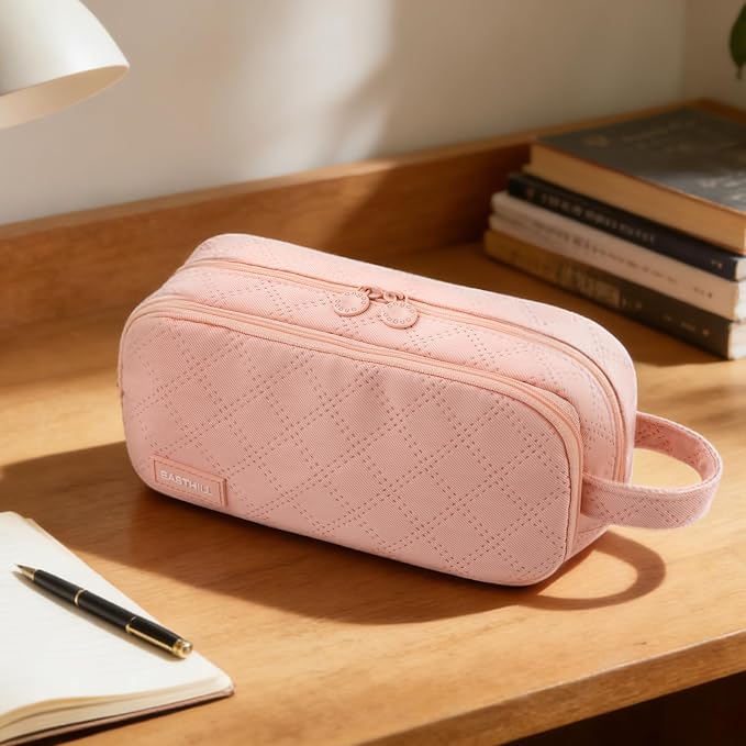 EASTHILL Large Capacity Pencil Case Cute Pencil Pouch with Handle Stationery Pen Bag for Teen Girls-Pink