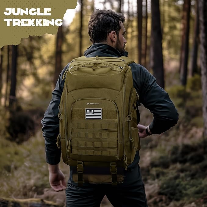 Maelstrom Tactical Backpack for Men, Water Resistant 40L Military Backpack, for Hiking, Camping, Gym with Molle System (Khaki)