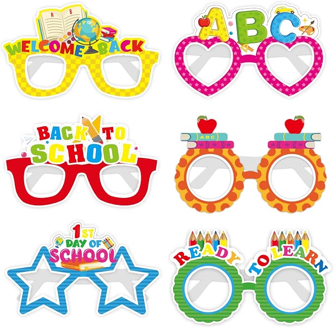 chiazllta 36 Pcs Back to Glasses First Day Of Decorations for Happy Welcome 1st Day Paper Glasses Favors Gifts Preschoo Eyeglasses Students Supplies