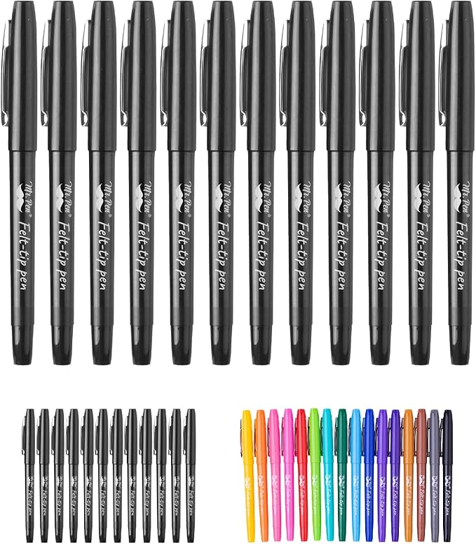 Mr. Pen- Felt Tip Pens, 12 Pack, 0.7 mm, Black Felt Tip Pens, Fast Dry, No Smear, Planner Markers for Underlining, Writing, Drawing, Journaling Supplies