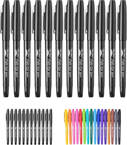 Mr. Pen- Felt Tip Pens, 12 Pack, 0.7 mm, Black Felt Tip Pens, Fast Dry, No Smear, Planner Markers for Underlining, Writing, Drawing, Journaling Supplies
