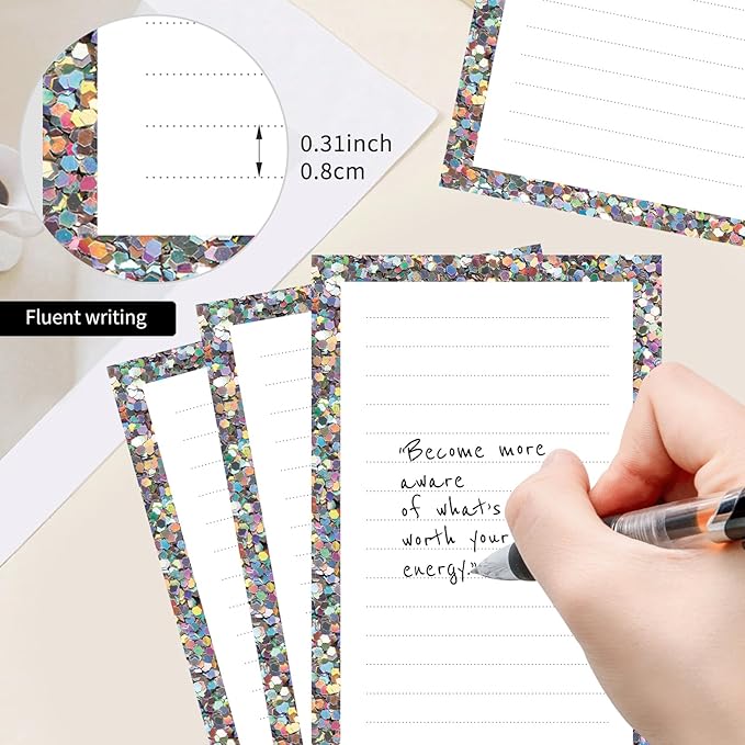 2 Pack Lined Sticky Notes 4x6 in, Cute Self-Stick Notepads with Lines, Large Memo Pads Strong Adhesive for Office, Home Glitter Colorful Pattern
