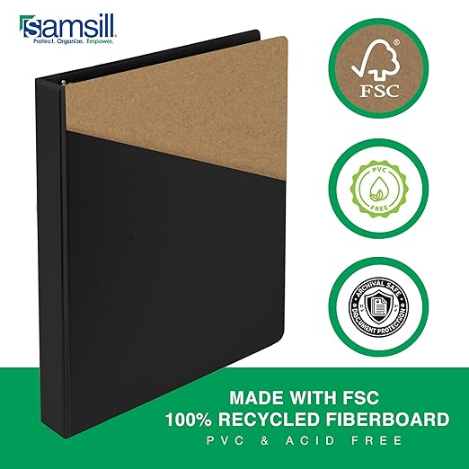 Samsill 1 Inch 3 Ring Binder, Economy Round Ring, Clear View Cover, 200 Sheet Capacity - for School, Home, Office - Black