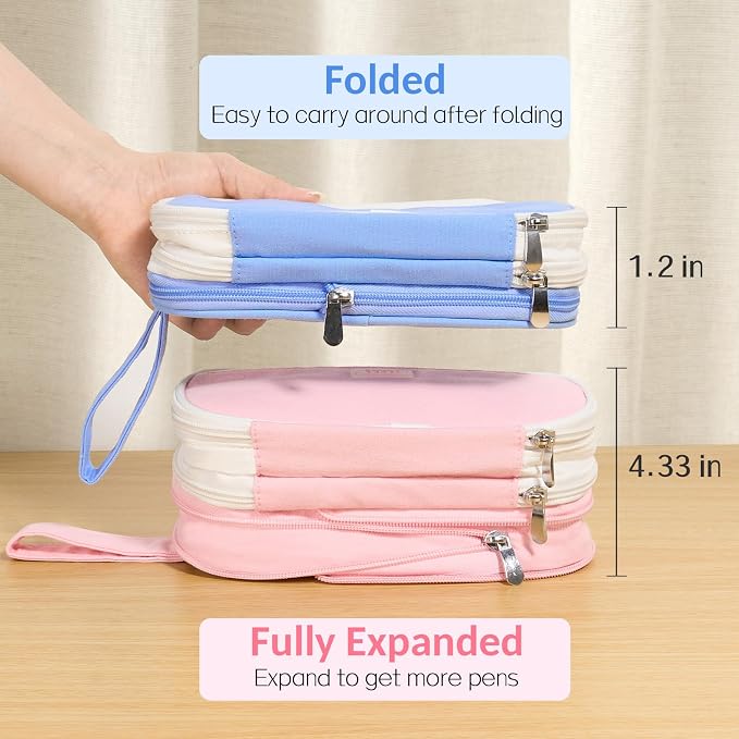 Sooez Large Pencil Case, Expandable Pencil Bag Pouch, Pen Bag with Zipper | Ample Storage, Durable Canvas, Smooth Zippers, Portable Handle, Cute Stationery Organizer, Makeup Bag, School Supplies, Girls