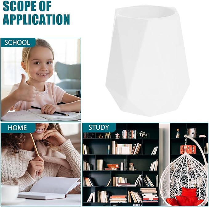 Veemoon Silicone Geometric Pencil Holder Pen Cup Small Desk Organizer Vase for Office Makeup Brush Stand White