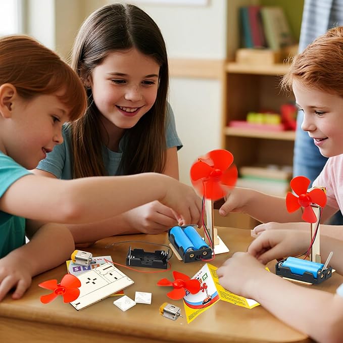 6 STEM Science Kits for Kids Age 8-12, STEM Building Toys for 8-10 Year Girls Boys Wood Crafts, Electric Fan Experiments Activities Circuit Projects, Bulk Summer Gifts for Kids Classroom Party Favors