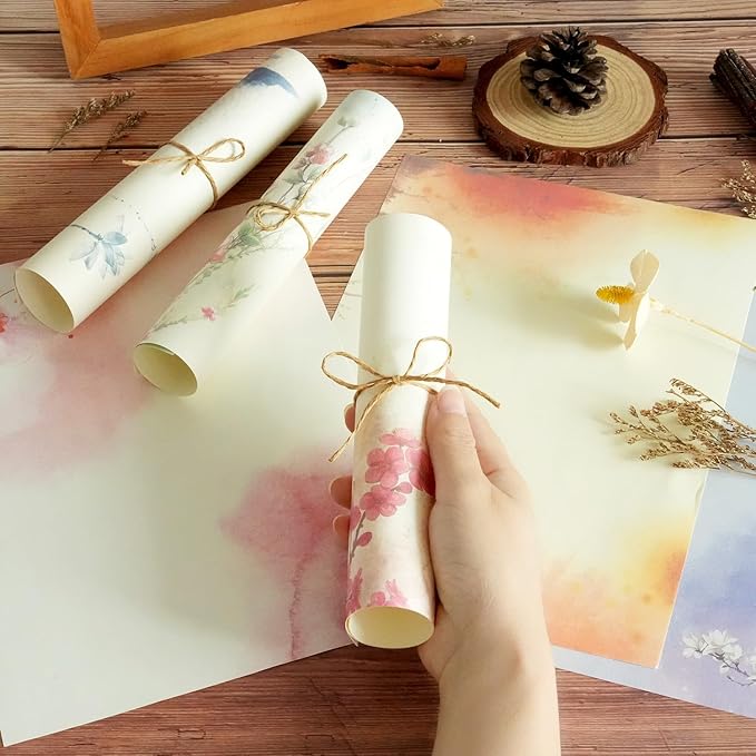 48 Pcs Assorted Color Writing Stationery Paper, Letter Writing Paper Letter Sets (6 colors, 8 pcs per color) (Style 03)