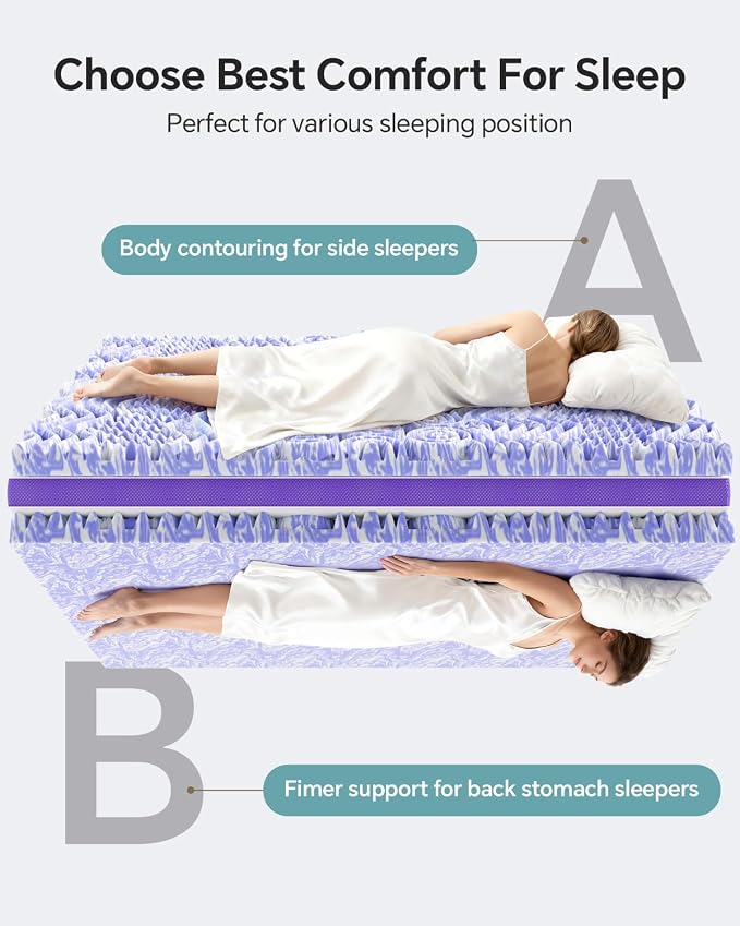 ChiXpace Dual Layer 4 Inch Memory Foam Mattress Topper Twin | 2 Inch Gel Memory Foam and 2 Inch Pillow Top Mattress Pad Cover, 7-Zone Egg Crate & 2-in-1 Design (White)
