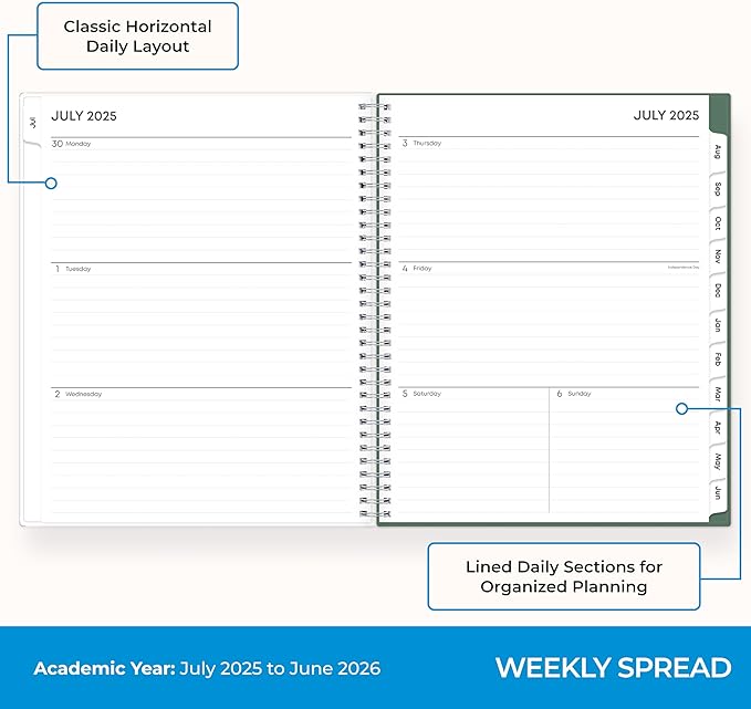Blue Sky Weekly and Monthly Academic Year Planner Calendar, July - June, Flexible Cover, Wirebound, Laminated Tabs, Seychelle (Seychelle- 2025/2026, 8" x 10.875")