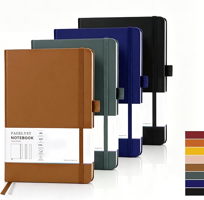 Dotted Journal Notebook, 200 Pages,4 Pack Leather Bullet Journal for Women Men, A5 Medium 5.7'' x 8.3'', 100 GSM Thick Paper for Journaling, Planning, Tracking (Classic Color Set)