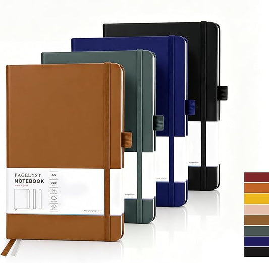 Dotted Journal Notebook, 200 Pages,4 Pack Leather Bullet Journal for Women Men, A5 Medium 5.7'' x 8.3'', 100 GSM Thick Paper for Journaling, Planning, Tracking (Classic Color Set)