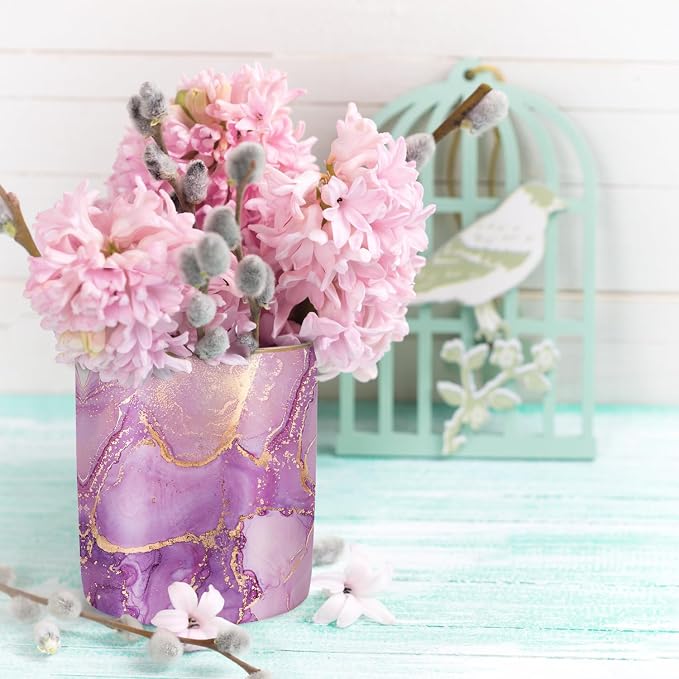 Pen Holder for Desk, Cute Ceramic Pencil Holder, Pen Cup Marker Holder Makeup Brush Holders, Desk Accessories & Workspace Organizers for Home, Office, Purple Marble