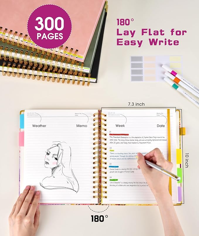 Hardcover Spiral Notebook Journal with Removable Dividers Tabs, 300 Pages 5 Subject Notebook College Ruled, 100GMS Notebooks for Work School Note Taking,Lined Journal for Women,Autumn Tree