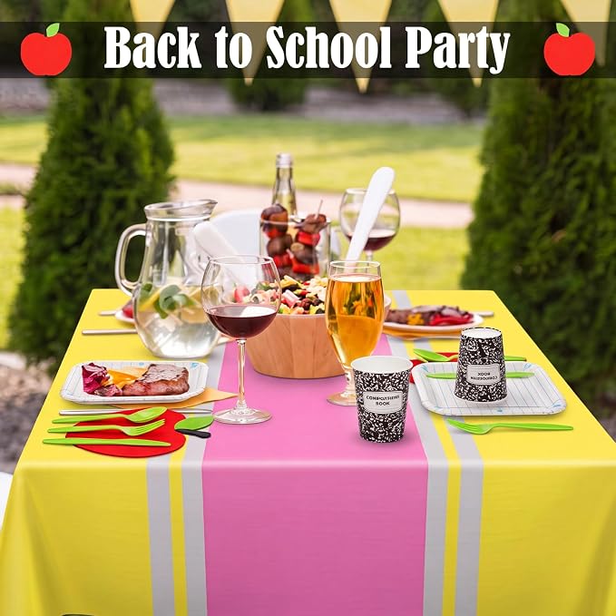 Reallnaive 146 Pc Preschool Kindergarten Graduation Party Decoration Notebook Paper Plate Teacher First Day Back to School Party 24 Set Disposable Tableware Pencil Tablecloth for Classroom Pre K Grad