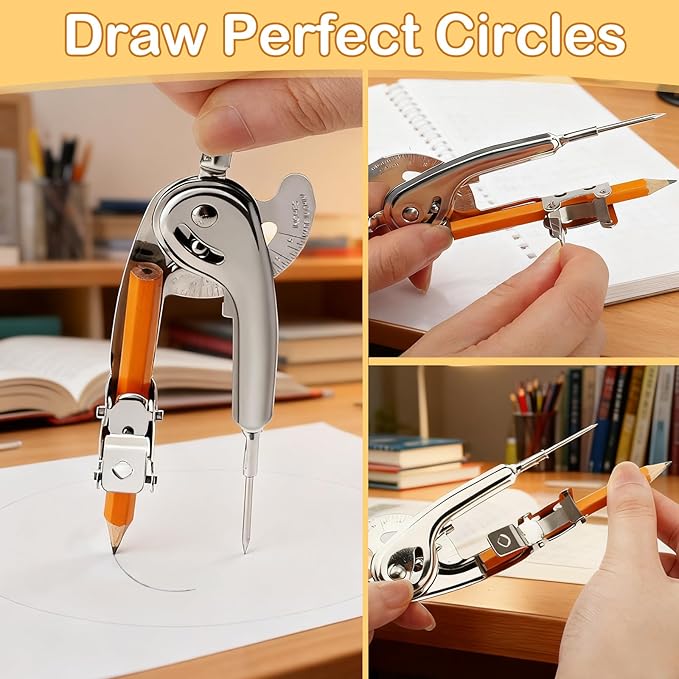 SAYAYA 8 Pieces Compass for Geometry with Pencil, Metal Geometry Drawing Tool Compass for Math Student Classroom School Office Woodworking Art Drawing