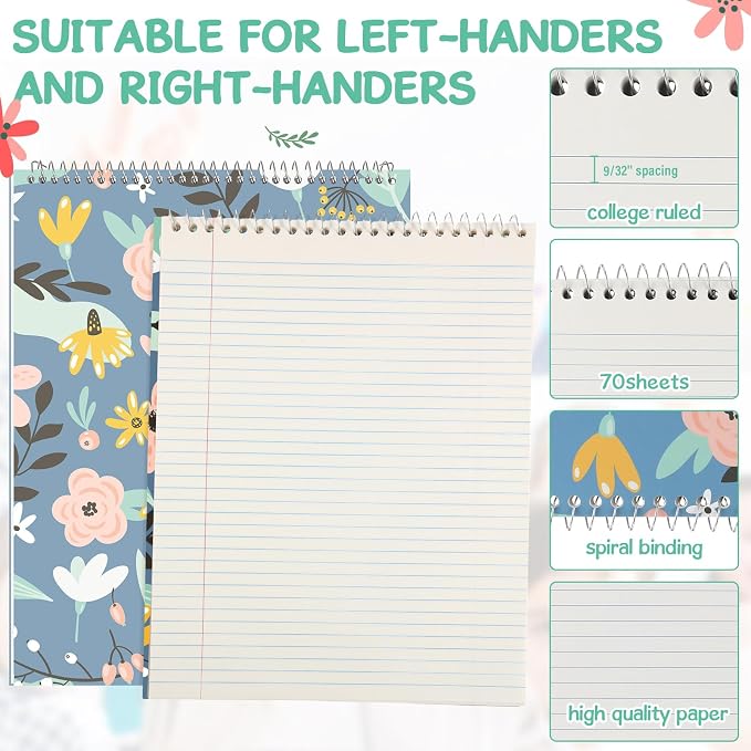 Maitys 6 Pcs Steno Spiral Notebooks, Multicolor, Flowers Style