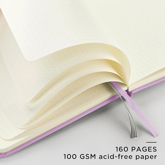 &And Per Se Dotted Journal Notebook, A5 Hardcover Dotted Notebook, 160 Pages 100GSM Thick Paper Dot Grid Journal with Fineliner Pen (Purple)