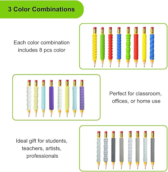 8 Pack Textured Pencil Grips for Kids, Teens, Adults, Silicone Sensory Fidget Sleeves for ADHD, Autism, Anxiety & Stress Relief (Color 1)