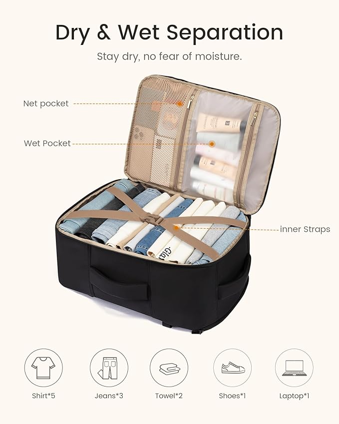 LOVEVOOK 40L Travel Backpack for Women Men, TSA Personal Item Travel Bag Fits 17.3inch Laptop, Waterproof Airline Approved Carry On Luggage With 2 Cubes for Weekender Hiking Business, Army Green