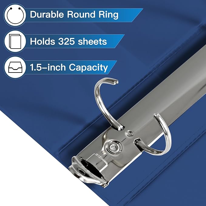 SUIN 1.5-Inch 3-Ring Binders with 2 Interior Pockets, Premium Clear View Presentation Binder Holds 325 Sheets Letter Size, Office School Home,6 Pack