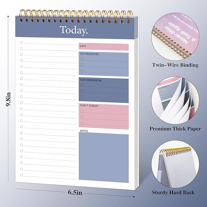 GOLDPEI To Do List Notepad - Daily Planner Notepad Undated 52 Sheets Tear Off, 6.5" x 9.8" Checklist Productivity Organizer with Hourly Schedule for Tasks