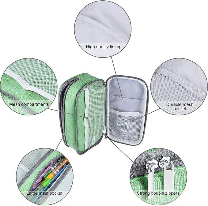 Chelory Big Pencil Case Large Capacity Pencil Bag Pouch High Storage Pen Holder Marker Makeup Bag Office Desk Stationery Organizer Supplies Adults-Green