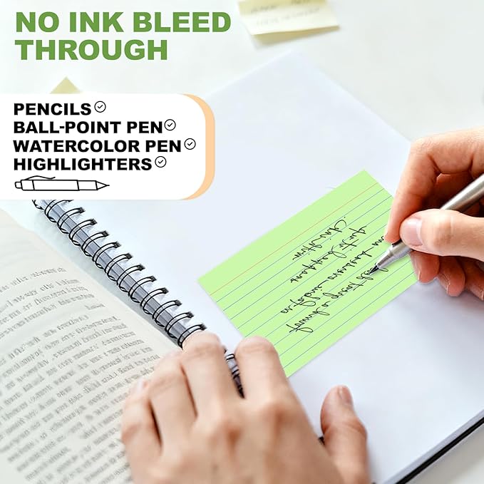 3x5 Index Cards 200 Count, Colored Thick Flash Cards Lined Notecards for Studying & Presentations, Portable Ruled & Blank Note Cards for Students, Teachers, Professionals