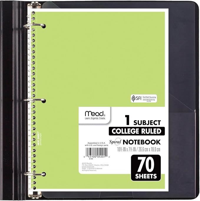 Mead Spiral Notebook, 1 Subject, College Ruled Paper, 7-1/2" x 10-1/2", 70 Sheets per Notebook, Assorted Pastel Colors (830049) (Pack of 24)