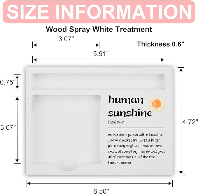 Human Sunshine Funny Desk Note Holder for Women Men, Inspirational Gift for Coworkers Friends Teachers, White Wood Sticky Note Tray Office Organizer for Appreciation and Positivity - FTB315