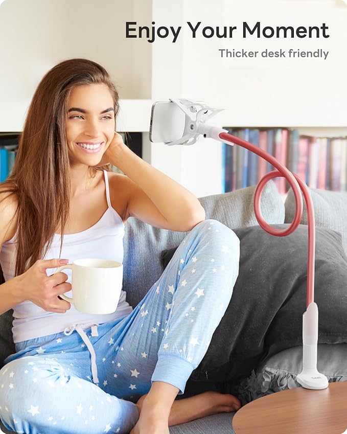 SAIJI Gooseneck Phone Stand for Bed, Lazy Bracket Cell Phone Holder Long Arm Clip Clamp Mount for Filming, Compatible with 4-7'' Mobile Cell Phone Stand Document Camera Nintendo Switch (Rose Gold)