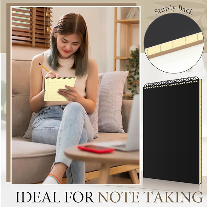 MotiMind 1 Pack 8.5" x 11" Top Spiral Notebook with 3 Hole Punched Legal Pads College Ruled Notepad 50 Sheets Hard Cardboard Paper Wirebound Notepad for Office School Business (Yellow)