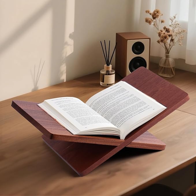 Book Stand for Reading - Solid Sapele Wood Book Holder for Open and Closed Books, Cookbook, Magazines, Textbooks