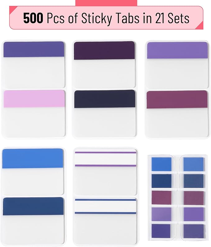 Mr. Pen- Sticky Index Tabs, 500 Pcs, 21 Sets, Colorful, Writable Colored Pages Markers Labels for Reading Notes, Books, Binders, Notebook, Folders and Classify Files, Water-Resistant
