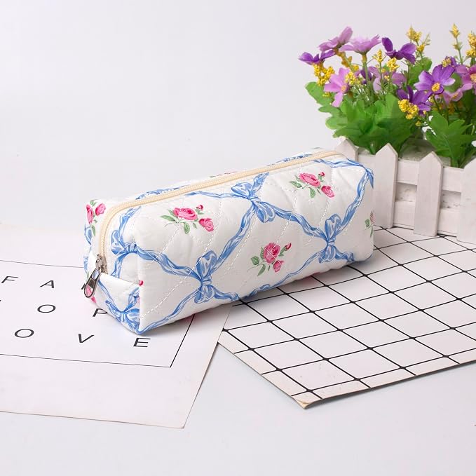 Pencil Case Office College School Storage Bag Pouch Holder Box Organizer Makeup Pouch Cosmetic Bag Aesthetic Cute Pen Case for Girls Boys Kids (Blue butterfly)