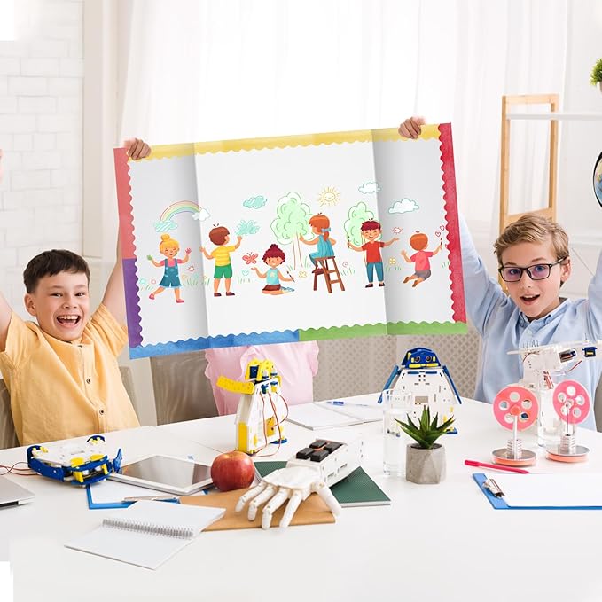 90 Pcs Science Fair Board Supplies Include 72 Trim Scalloped Bulletin Borders 18 Presentation Board Subtitles for Classroom Office Display(Watercolors)