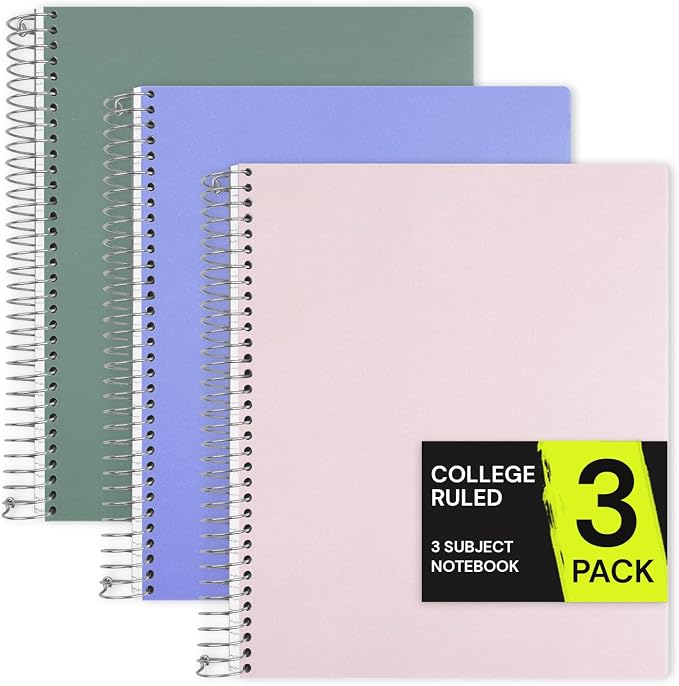 ONAVIA 3 Subject Spiral Notebook College Ruled 3 Pack, 300 Pages