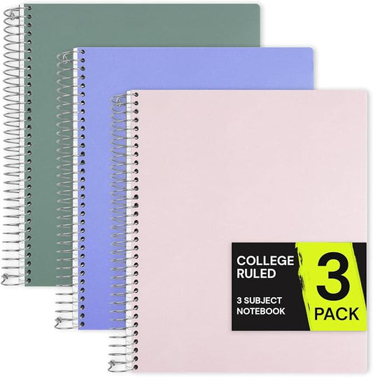 ONAVIA 3 Subject Spiral Notebook College Ruled 3 Pack, 300 Pages