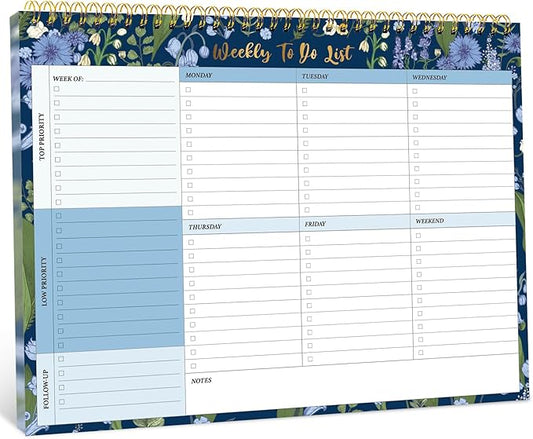 Taja Weekly To Do List Notepad with 52 Undated Sheets（8.5"×11"）- Weekly Desk Planner for Women & Man, Work and Home - 1 Pack Ocean Bloom