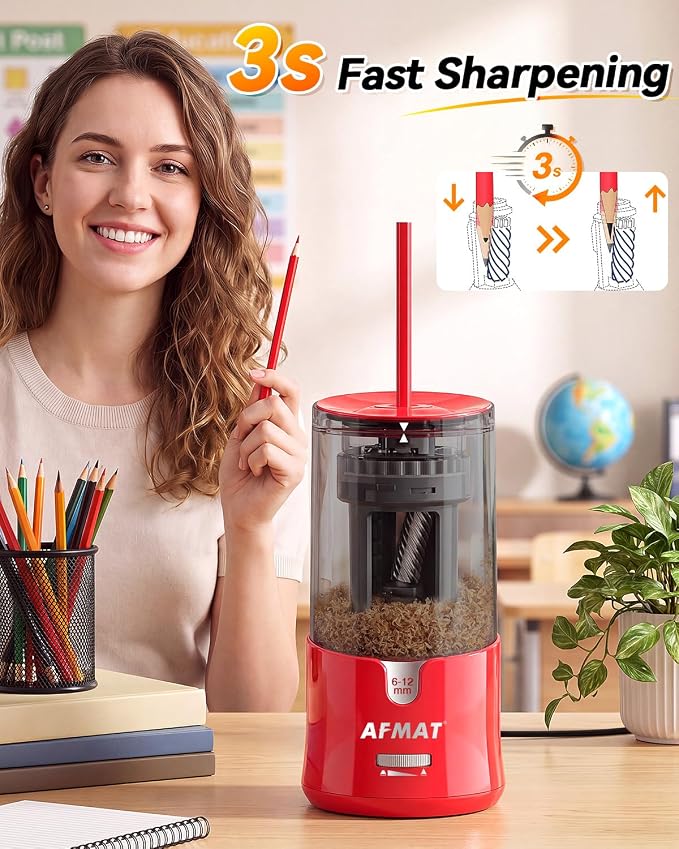AFMAT Electric Pencil Sharpener, Plug-in Pencil Sharpener for 6-12mm Pencil