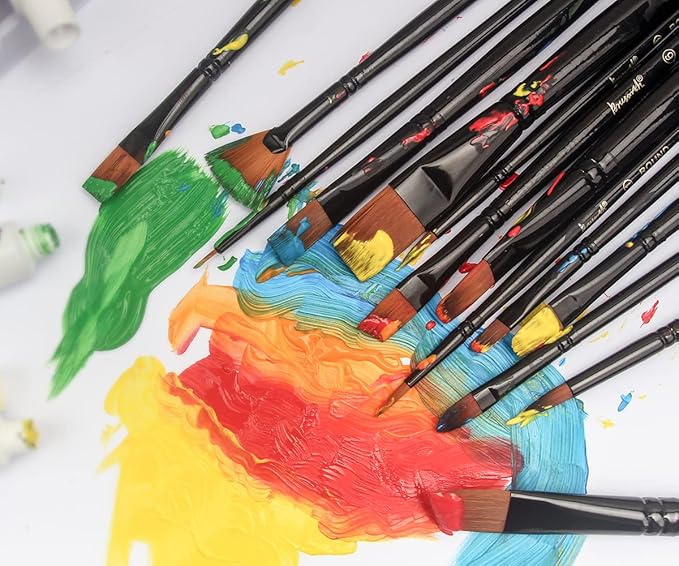 Brusarth Paint Brushes Set, 14 PCS Artist Brush for Acrylic Oil Watercolor Gouache Artist Professional Painting Kits with Synthetic Nylon Tips