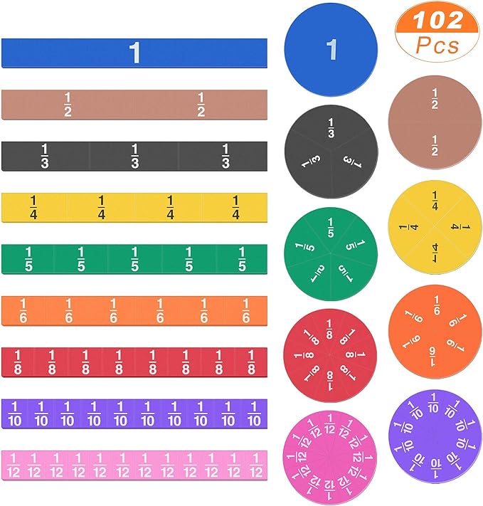 Meetory 102 Pcs Magnetic Fraction Tiles & Fraction Circles, Math Manipulatives for Teacher Learning Educational Resources Early Math Skills