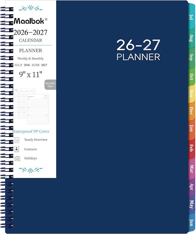 Planner 2026-2027, Academic Planner 2026-2027 - 2026-2027 Weekly and Monthly Planner, A4(9" x 11"), July 2026 - June 2027, Storage Pocket, Daily Agenda Book, College Organizer Notebook, Teacher Student Planning Book with Tabs, Blue