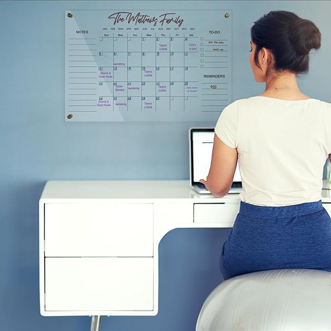 Clear Acrylic Calendar Dry Erase for Wall, Family Planner, Monthly Calendar Dry Erase Whiteboard for Home, Office, 24" x 16" Reusable White Board（YL-4060）